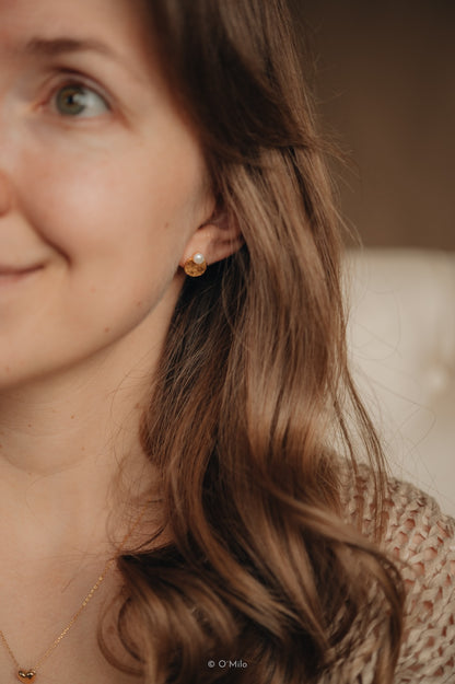 Textured Disc Pearl Studs. Mira